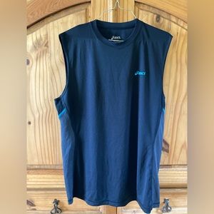 Men’s ASICS Trainer Dot Muscle black blue sleeveless tank top shirt size M - NWT
